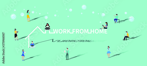 Men and women wear mask.work from Home to protect from COVID-19 virus outbreak spreading concept.