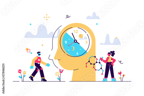 Circadian rhythm concept, tiny person vector 