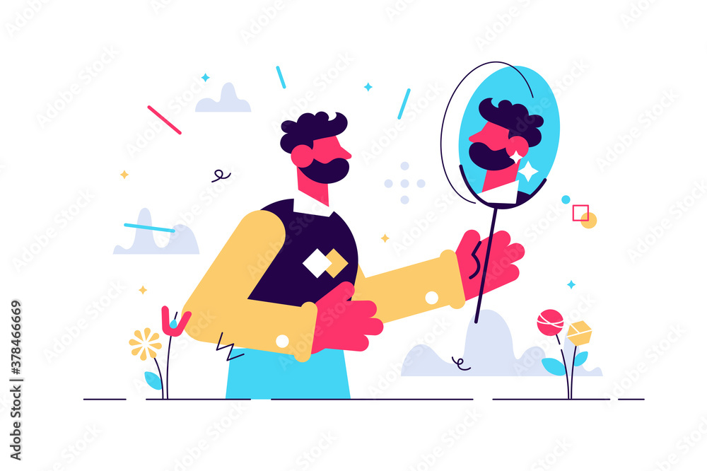 Obraz premium Cartoon vector illustration of man looking