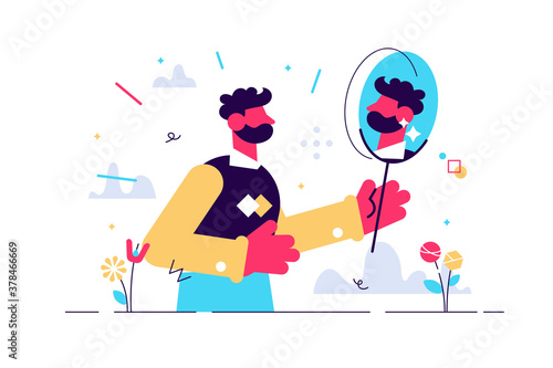 Cartoon vector illustration of man looking