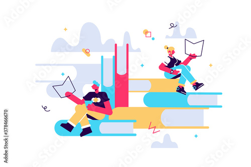 Vector cartoon illustration of book readers