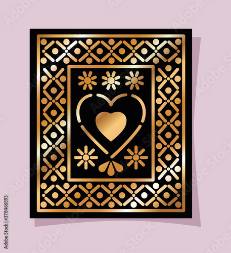 mexican gold and black heart in frame vector design