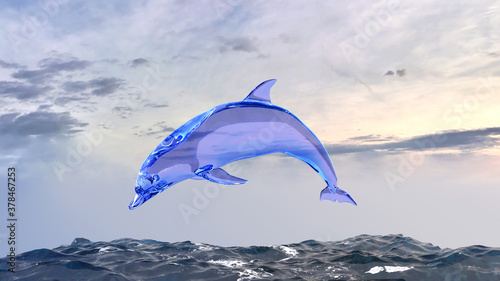 イルカ ガラス 金属 メタル 金 真鍮 ブロンズ 泳ぐ © kx59