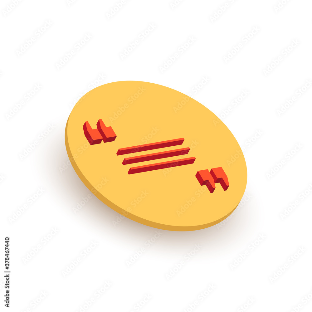 Round yellow 3D quote icon. Vector illustration