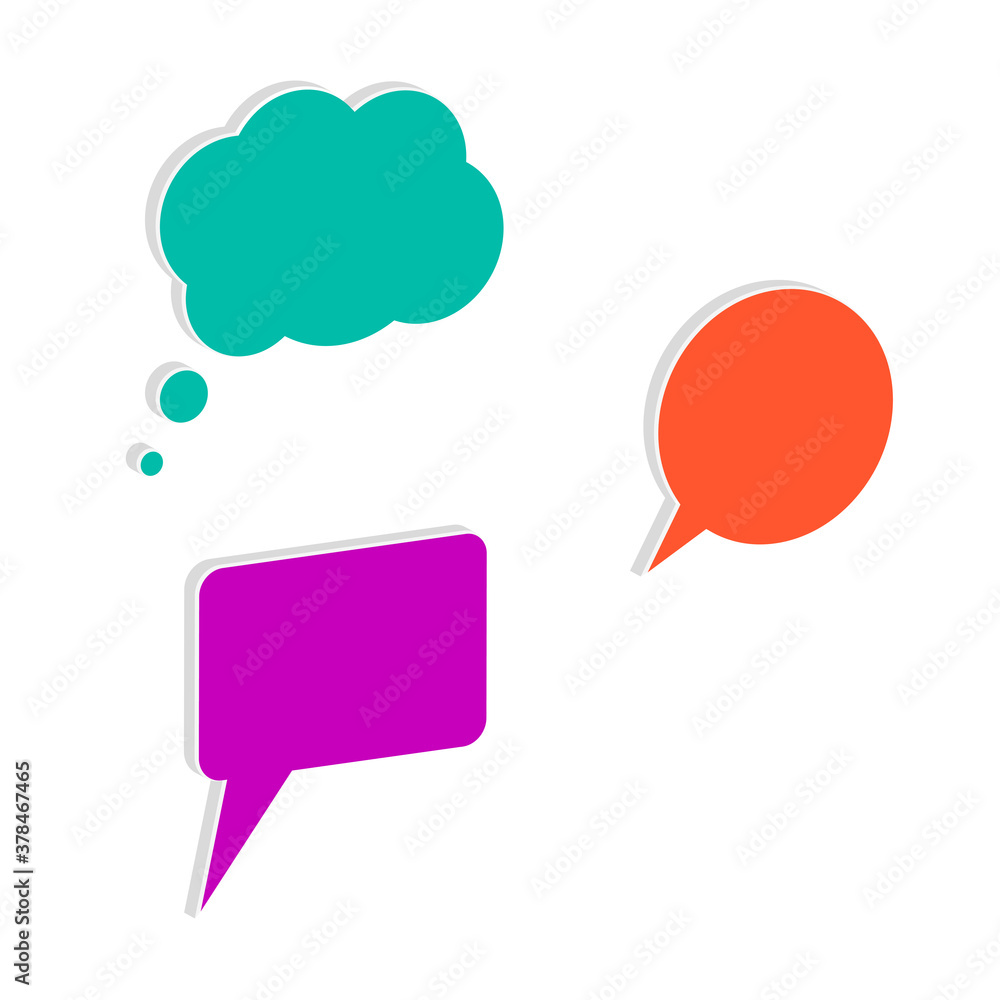 3D vector think cloud and square and round speech bubble set 3D vector think cloud and square and round speech bubble set