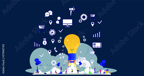 Business team Man and woman think analyze creative work  with
Light bulb ,flat design illustration Creativity modern Idea and Concept Vector 