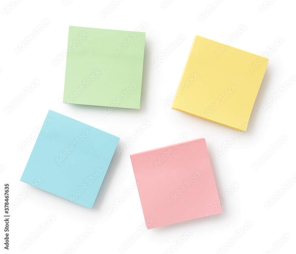 Four colorful sticky notes on a white background Four colorful sticky notes on a white background