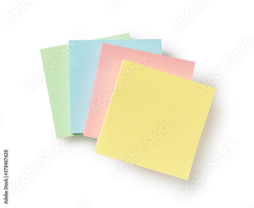 Four colorful sticky notes on a white background
