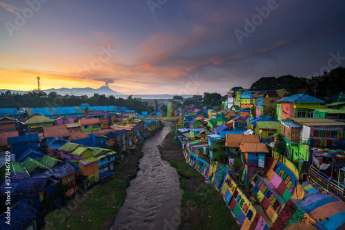 Sunrise view from colorful village Jodipan which located in Malang, East Java / Indonesia