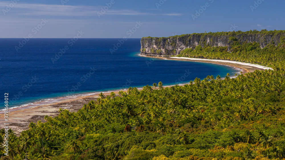 The coastline of the Island Makatea, French Polynesia.