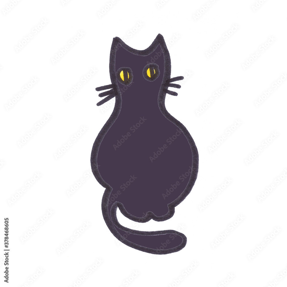 black cat with yellow eyes, graphic drawing on a white background black cat with yellow eyes, graphic drawing on a white background
