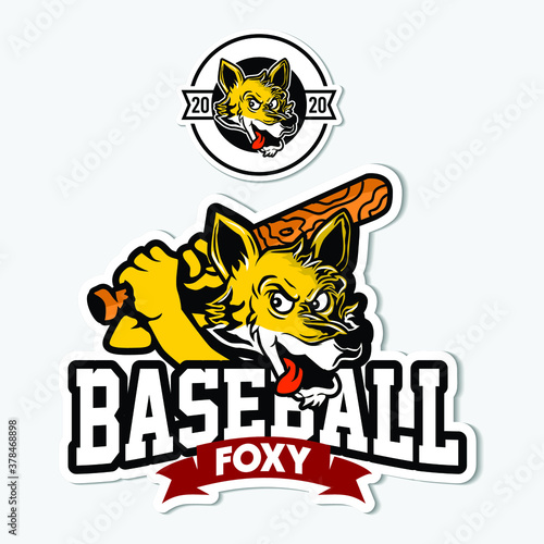Baseball Foxy Illustration. Fox logo icon. Fox mascot vector