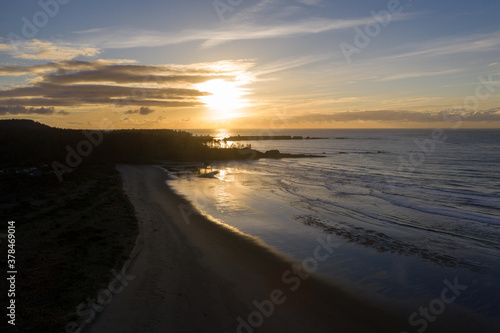 Aerial drone view of Bastendorff Beach near Coos Bay North Bend in Oregon