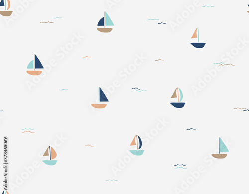 Cute pattern withe little boats. For fashion, fabrics, t-shirt prints, birthday party, scrapbook, wallpaper. Vector illustration
