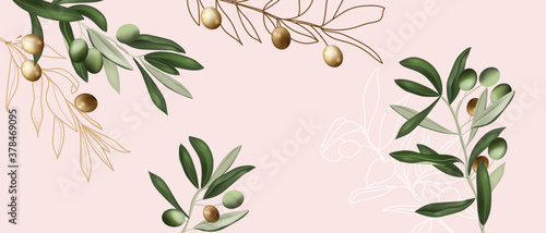 Luxury green background vector with golden metallic decorate in leaf 