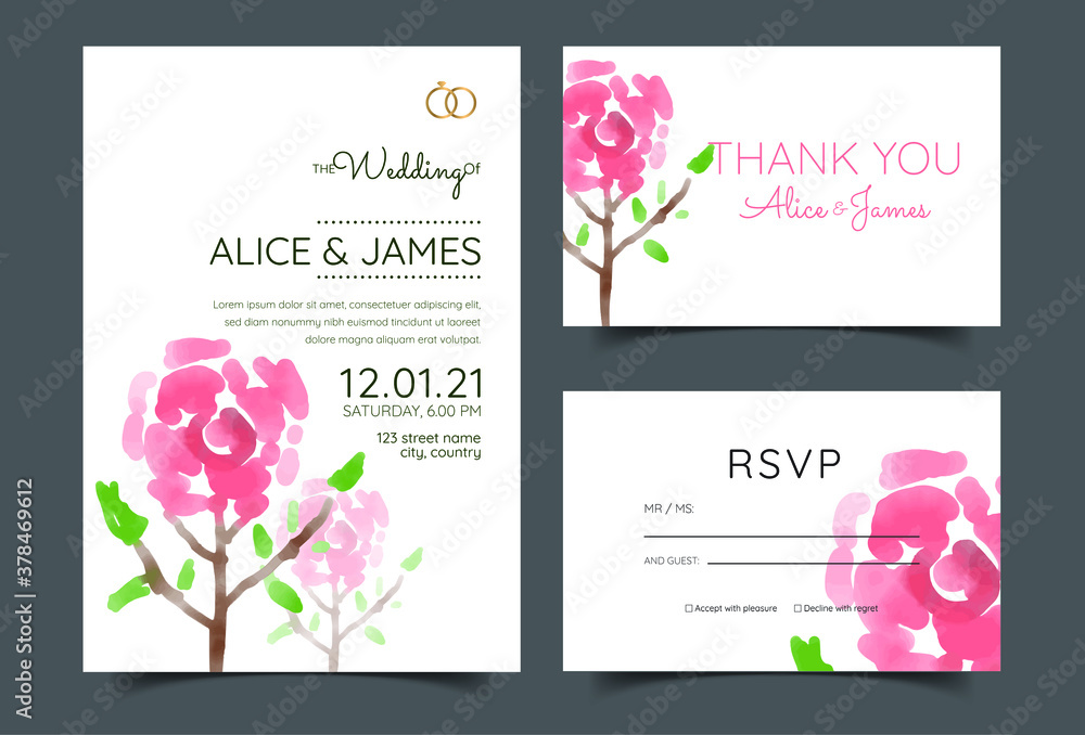 luxury wedding invitations, magenta roses	 - obrazy, fototapety, plakaty 