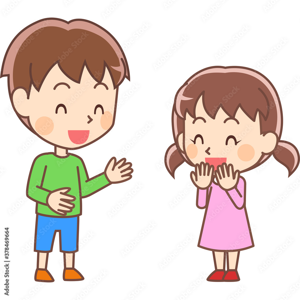 楽しくおしゃべりする男の子と女の子のイラスト