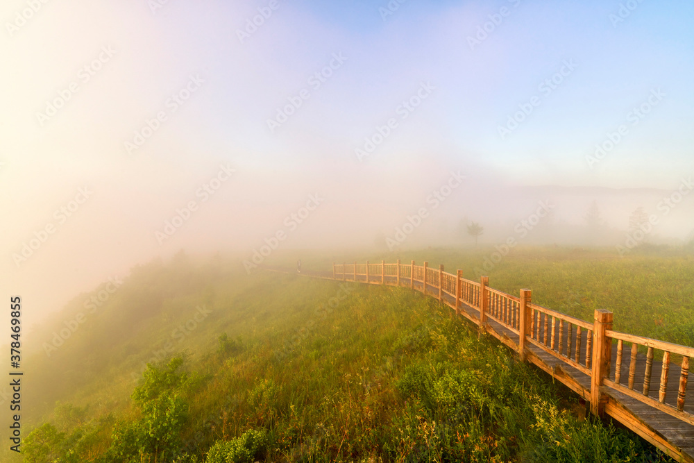 The morning fog between the mountains landscape. The morning fog between the mountains landscape.