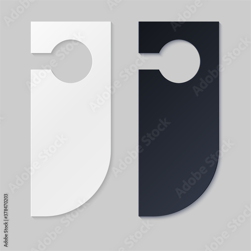 Door hangers for hotel room. Empty white and black label hanger for hotel room or resort . Empty template, mockup for text Do not diturb. Vector illustration for promotion, sale, decoration, covering.