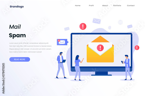 Mail spam illustration concept landing page. Illustrations for websites, landing pages, mobile apps, posters and banners.