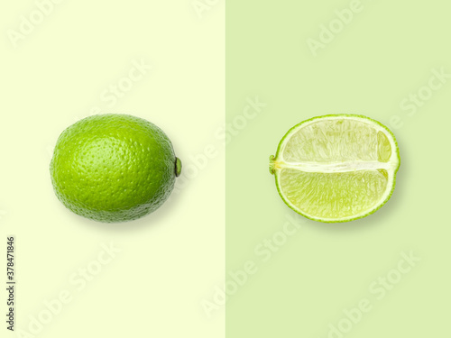 Layout of lime. Creative food concept. Flat lay