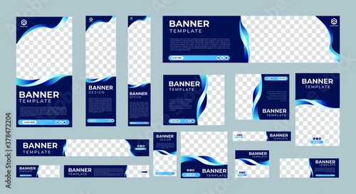 Set of Creative Web Banners of Standard Size with a Place for Photos. Business Ad Banner. Vertical, Horizontal and Square Template. Vector Illustration EPS 10