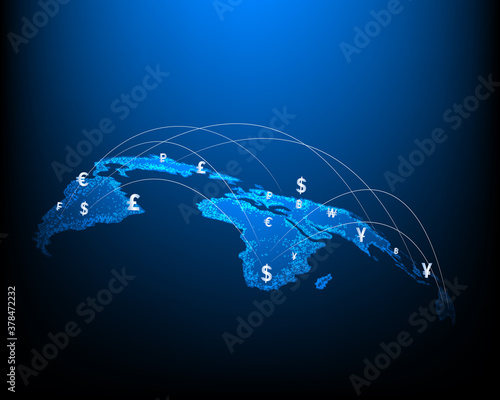 Global network of currencies and currency exchange illustration