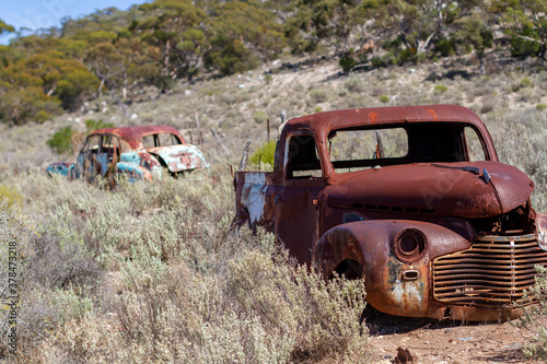 Old wrecked Oldsmobile cars in outback Australia