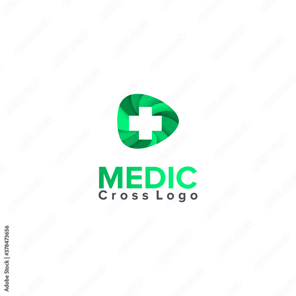 Obraz premium Illustration Vector Graphic of Cross Logo with Green Play Background. Perfect to use for Medical Logo