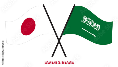 Japan and Saudi Arabia Flags Crossed And Waving Flat Style. Official Proportion. Correct Colors.