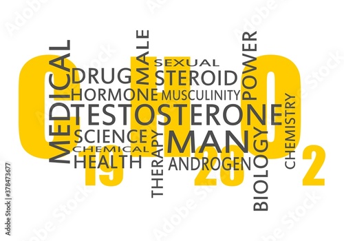 Tags cloud of hormone testosterone. Words collage.