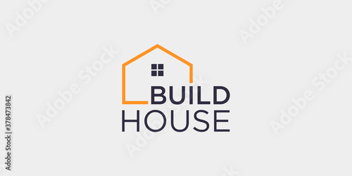 simple word mark build house logo design with line art style. home build abstract For Logo Design Inspiration.
