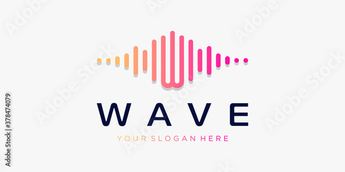 Letter W with pulse . wave element. logo template electronic music, equalizer, store, DJ music, nightclub, disco. audio wave logo concept, multimedia technology themed, abstract shape.