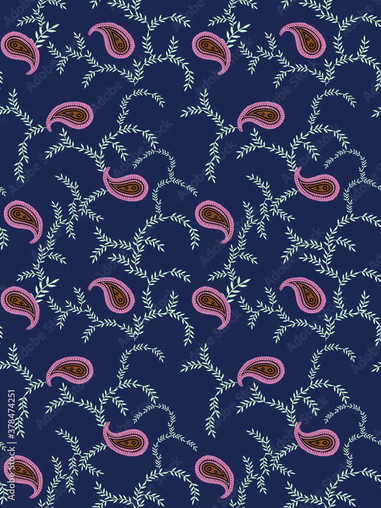 traditional Indian paisley pattern on blue background traditional Indian paisley pattern on blue background