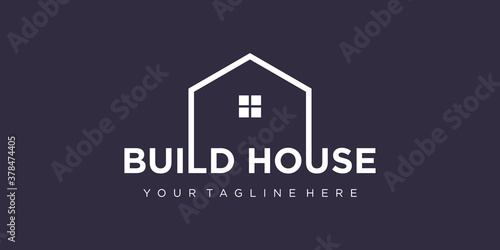 simple word mark build house logo design with line art style. home build abstract For Logo Design Inspiration.
