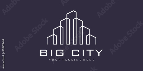 City building logo design with line art style. building abstract For Logo Design Inspiration. business card design