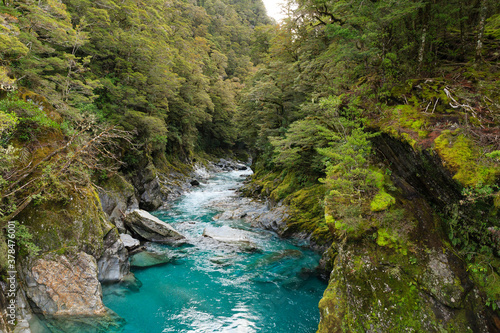 Nature landscape photo of Blue Pools in Mount Aspiring National Park, New Zealand.
