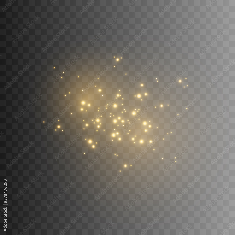 Fototapeta Gold dust. Dust effect. Light, light effect, lighting. The illustration is drawn on a checkered background.