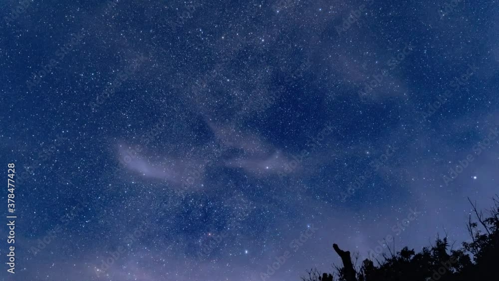Milky Way and star time lapse with moving clouds, airplanes on clear night until dusk - PUSH IN shot Milky Way and star time lapse with moving clouds, airplanes on clear night until dusk - PUSH IN shot