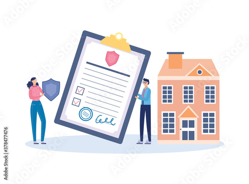 House and property insurance banner concept, flat vector illustration isolated.