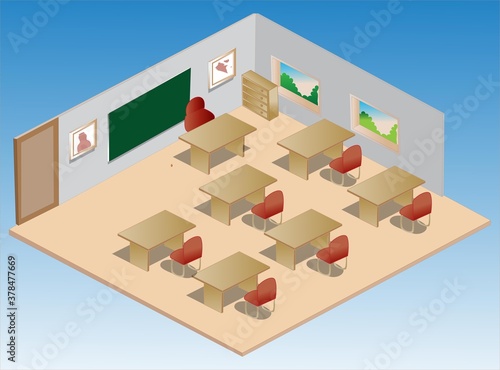 Isometric Interior of a School Classroom