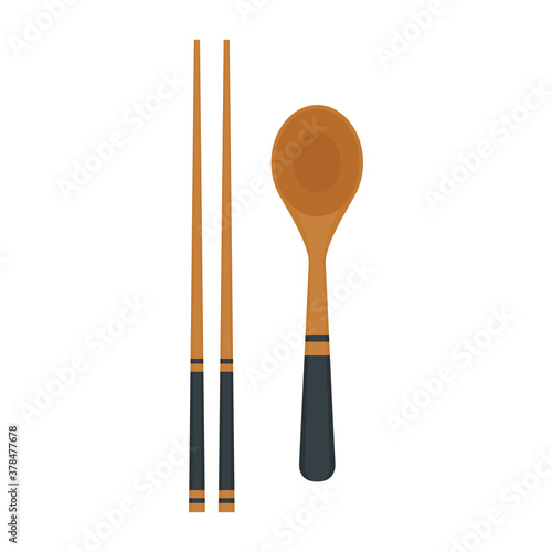 Chopsticks and spoon vector. chopsticks white background. wallpaper. free space for text. copy space.