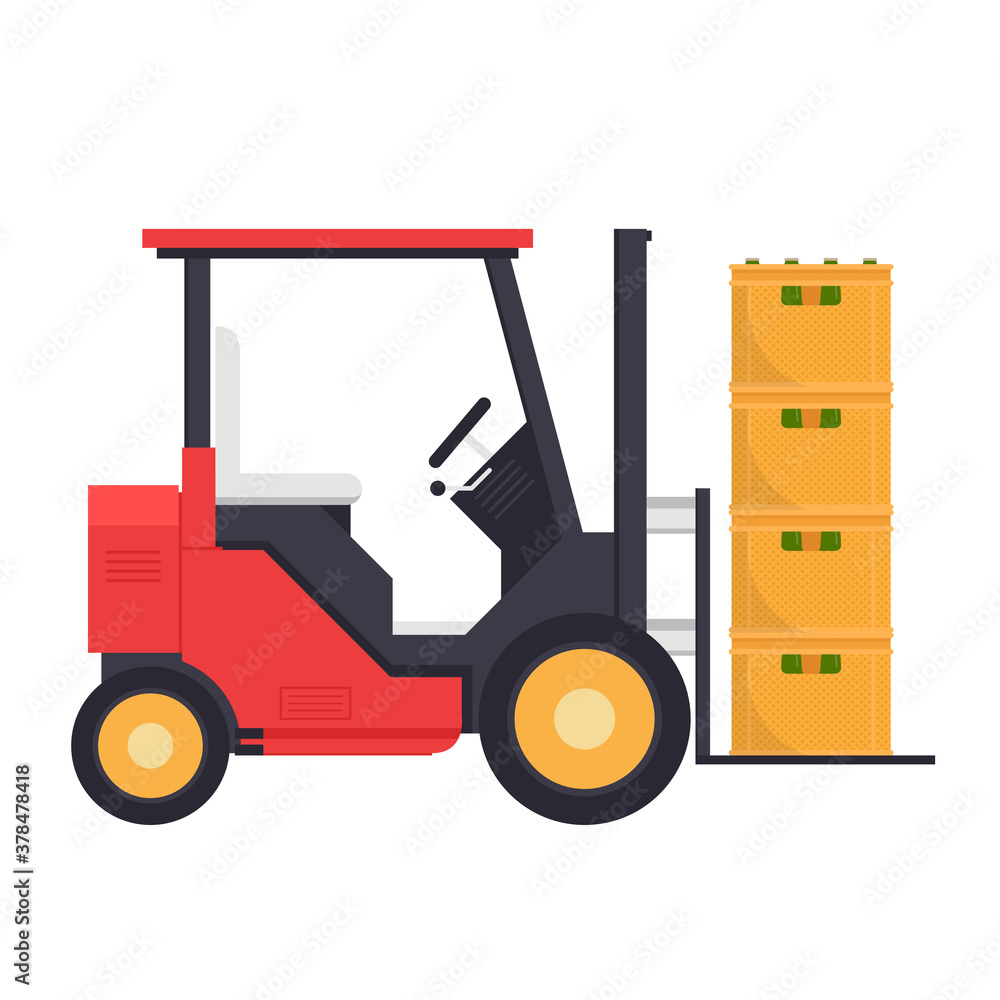 Forklift cartoon vector. free space for text. Crate vector. free space for text. wallpaper. Bottle in crate.