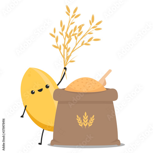 Rice character design. rice vector on white background. rice seed. Rice sack vector.