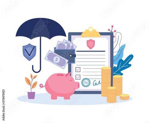 Insurance and assurance indemnity with belay policy, flat vector illustration.