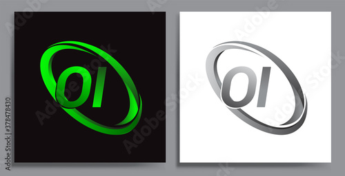 letter OI logotype design for company name colored Green swoosh and grey. vector set logo design for business and company identity.