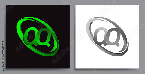 letter QQ logotype design for company name colored Green swoosh and grey. vector set logo design for business and company identity.