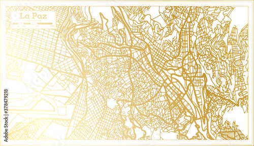 La Paz Bolivia City Map in Retro Style in Golden Color. Outline Map.