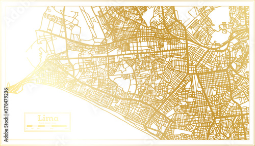 Lima Peru City Map in Retro Style in Golden Color. Outline Map.