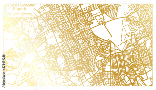 Riyadh Saudi Arabia City Map in Retro Style in Golden Color. Outline Map.